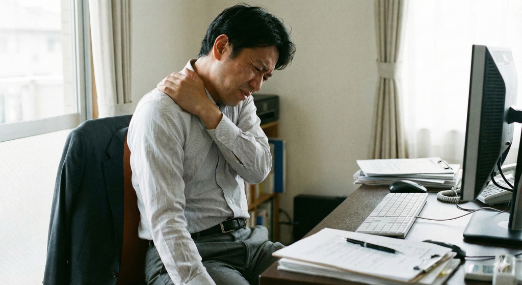 肩こりで苦しんでいる40代日本人男性