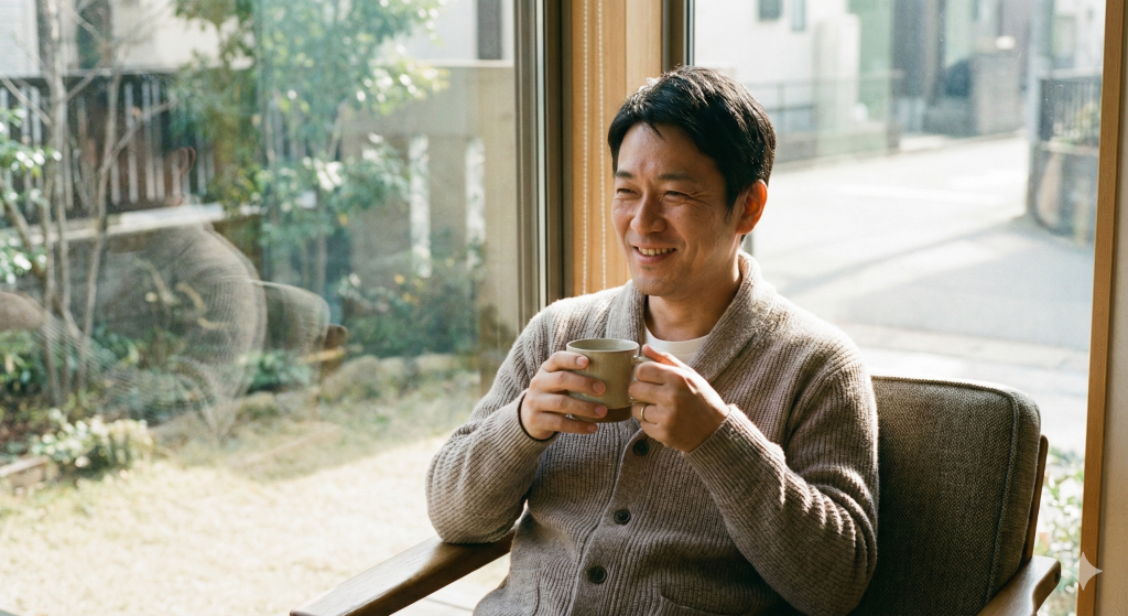 頭痛が治って一安心している中年男性