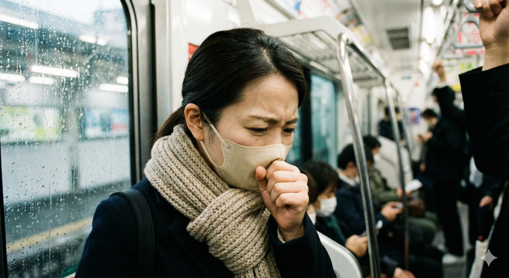 咳を我慢する女性