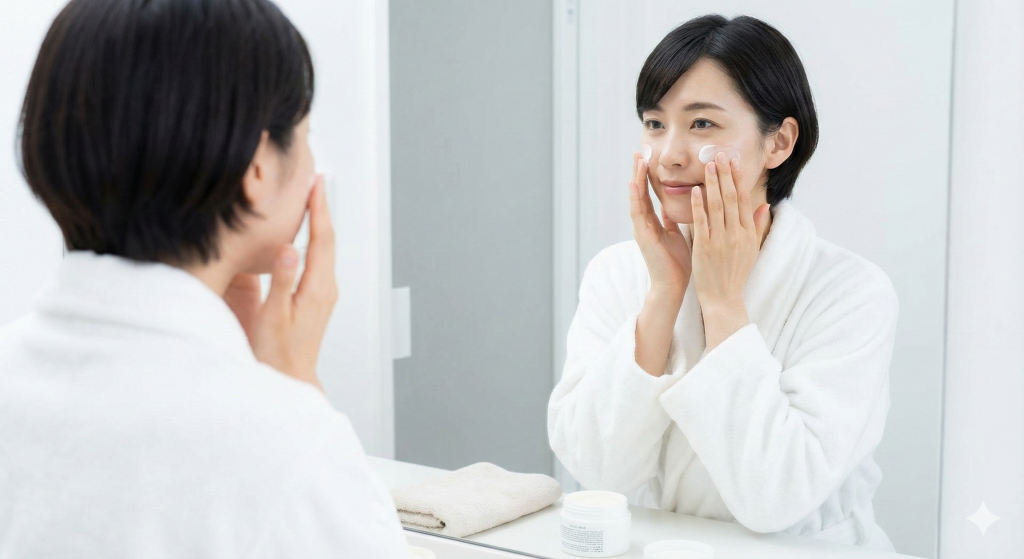 保湿クリームを塗っている女性