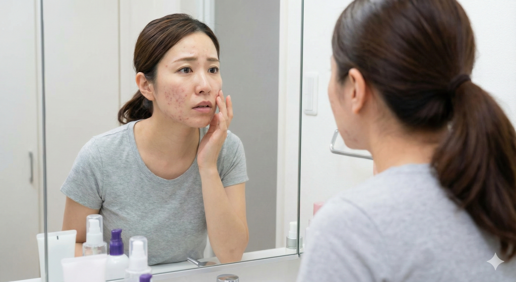 ニキビで悩んでいる女性