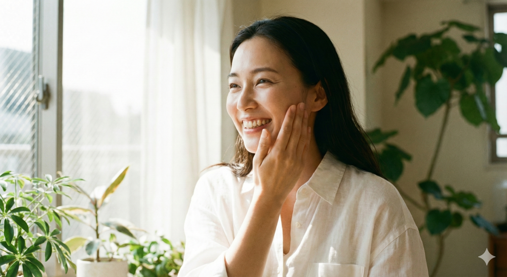 肌荒れが治って喜ぶ女性