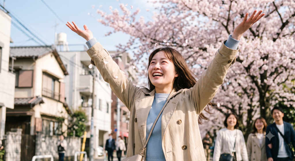 花粉症から解放されて喜んでいる女性